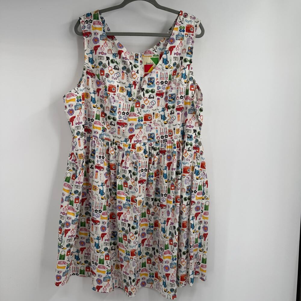 Fervour Sleeveless Mini Fit-and-Flare Dress Womens 4X White Multi V-Neck Printed